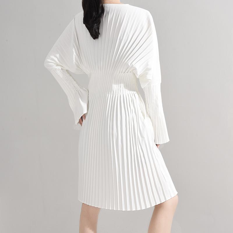 Sakiya Pleated Long Sleeve Shirt Dress - White