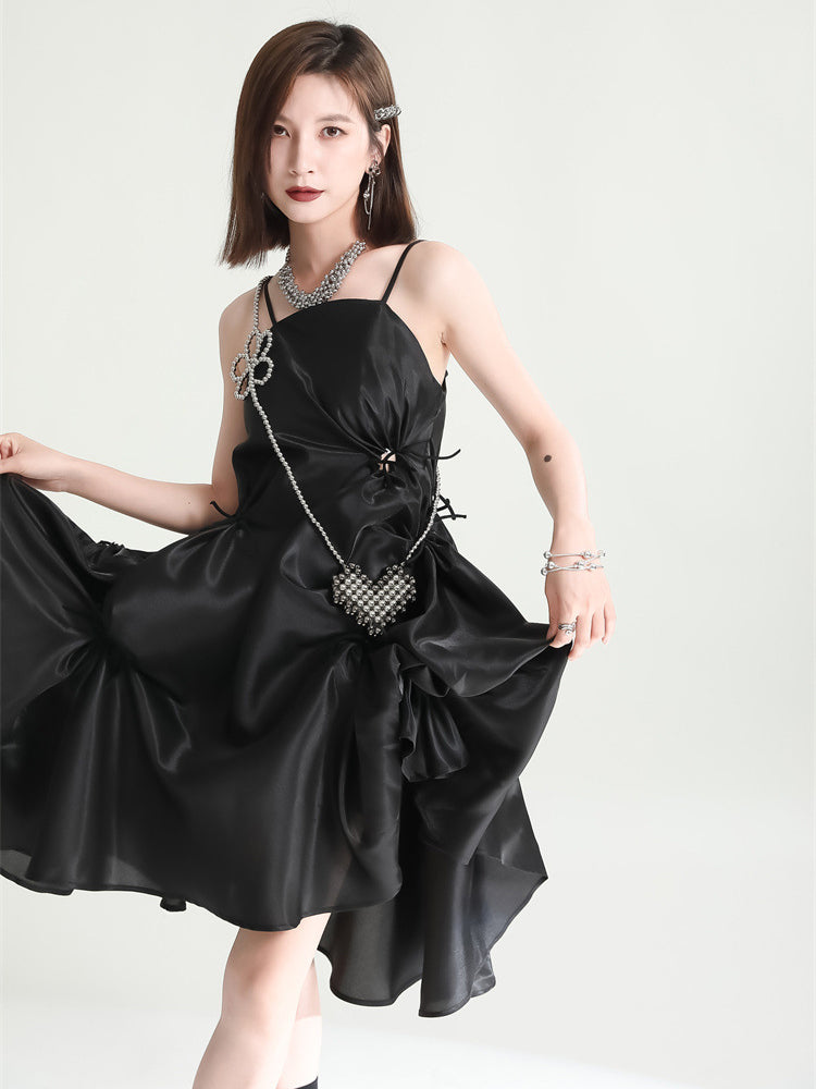 Amida Pillowy Spaghetti Strap Dress - Black