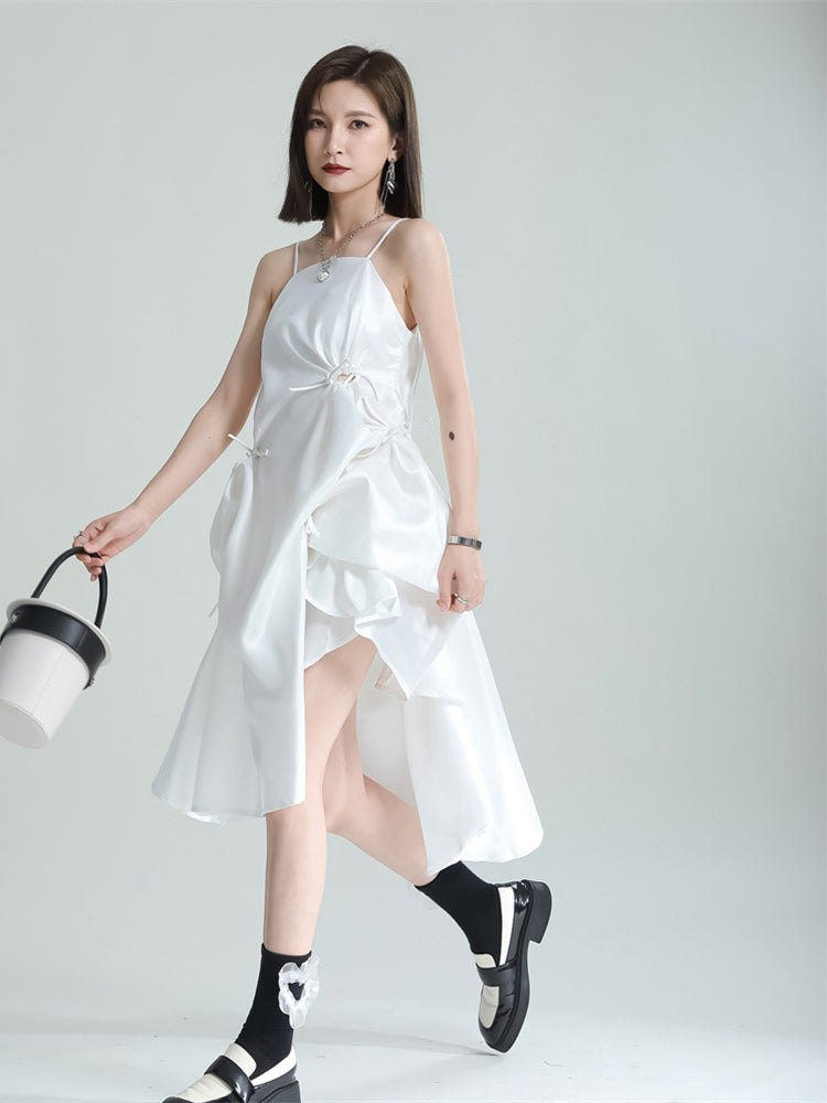 Amida Pillowy Spaghetti Strap Dress - White