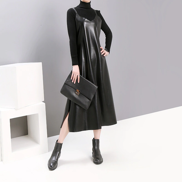 Bakaitis Vegan Leather Spaghetti Dress