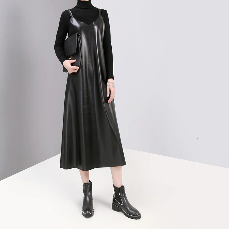 Bakaitis Vegan Leather Spaghetti Dress