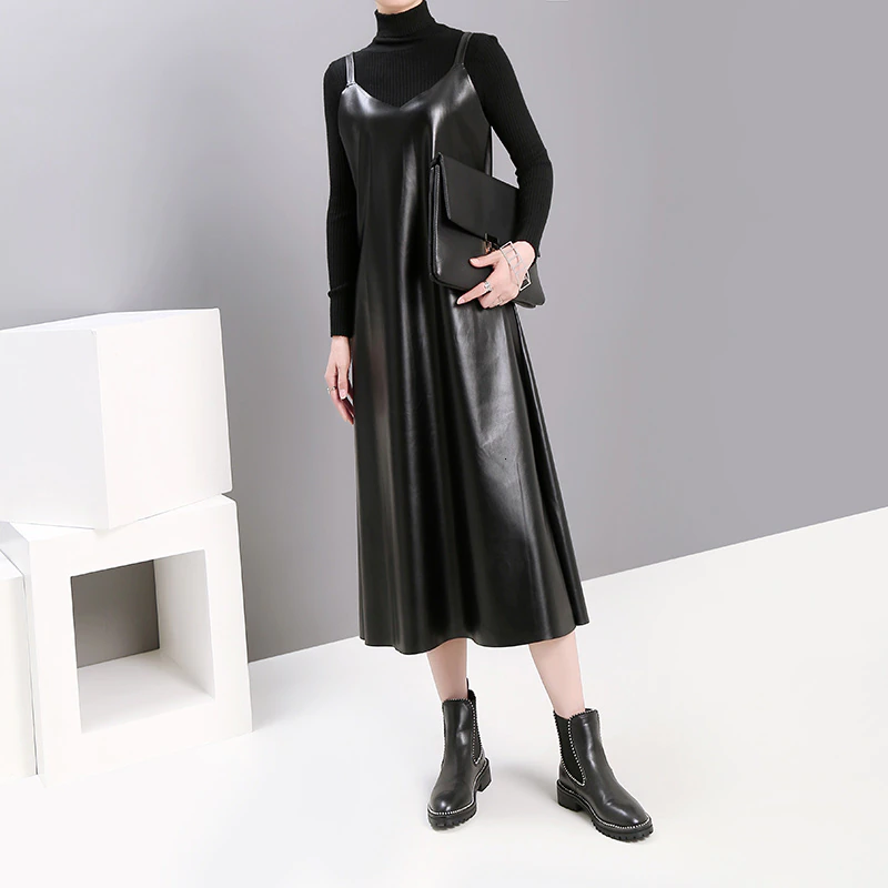 Bakaitis Vegan Leather Spaghetti Dress