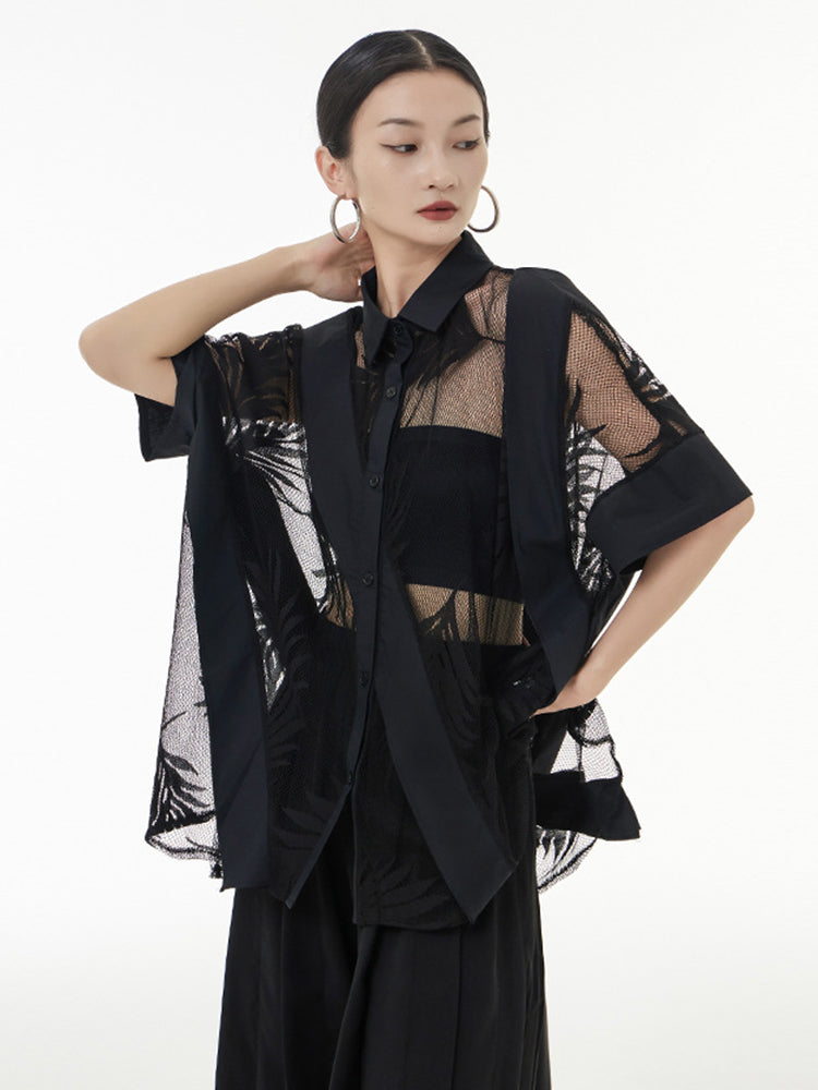 Hayato Sheer Leaf Blouse - Black