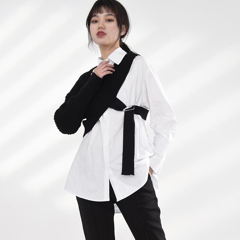 Manami Knitted Long Sleeve Irregular Shirt - Black