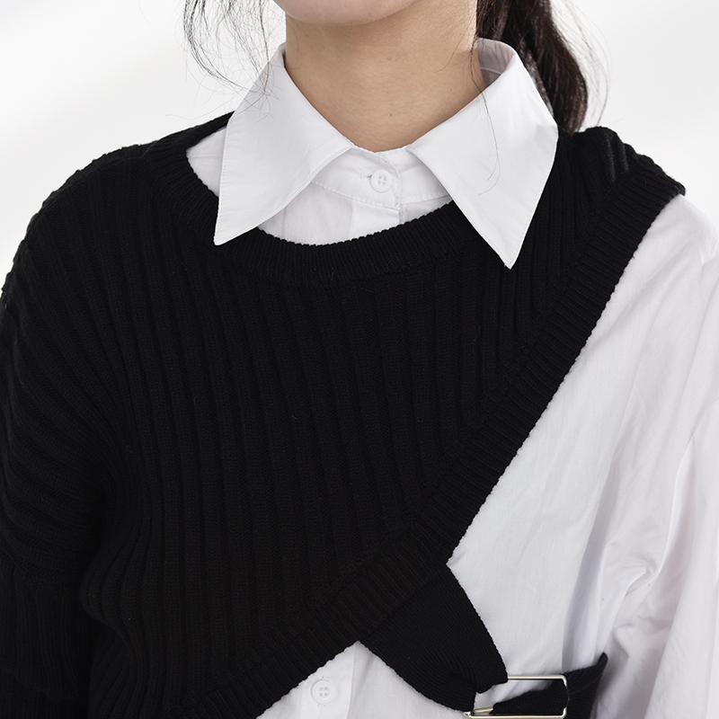 Manami Knitted Long Sleeve Irregular Shirt - Black