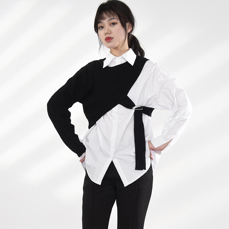 Manami Knitted Long Sleeve Irregular Shirt - Black