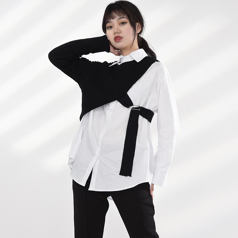 Manami Knitted Long Sleeve Irregular Shirt - Black