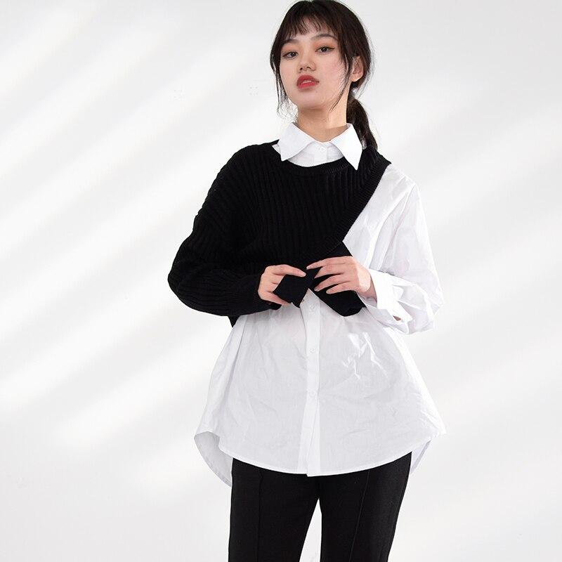 Manami Knitted Long Sleeve Irregular Shirt - Black