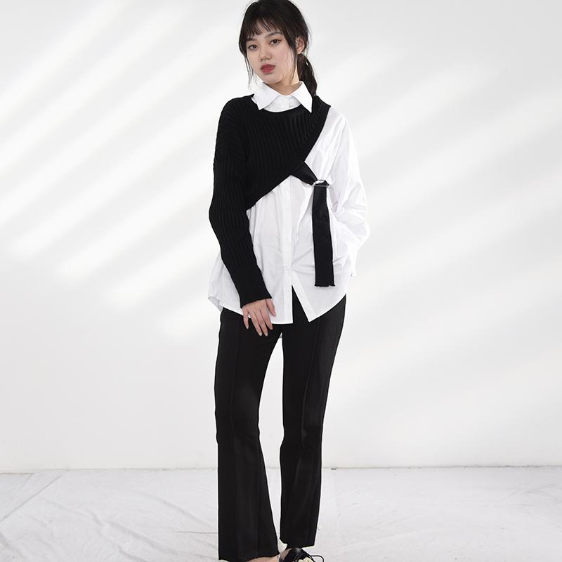 Manami Knitted Long Sleeve Irregular Shirt - Black