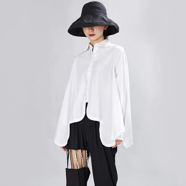 Sonoya Lapel Long Sleeve Irregular Hem Shirt