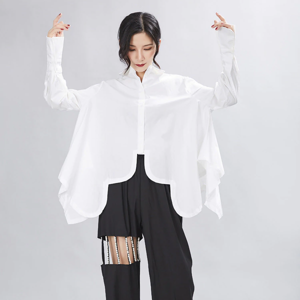 Sonoya Lapel Long Sleeve Irregular Hem Shirt