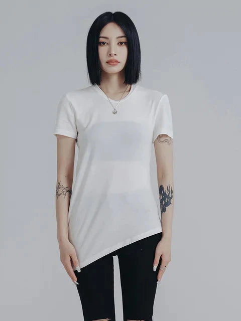 Wallcy Irregular Hem T-shirt - White